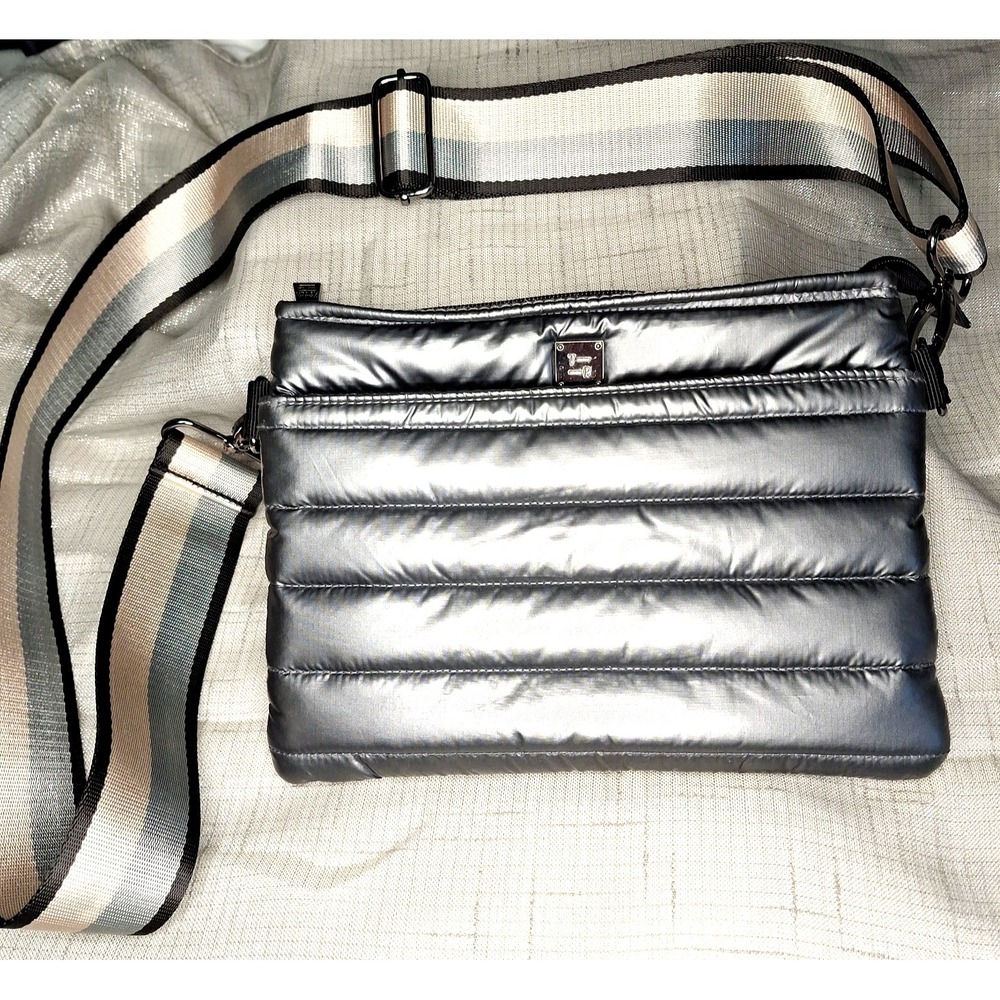 THINK ROYLN Bum Bag Shoulder Crossbody Pearl Latte Grey Metallic Adjustable